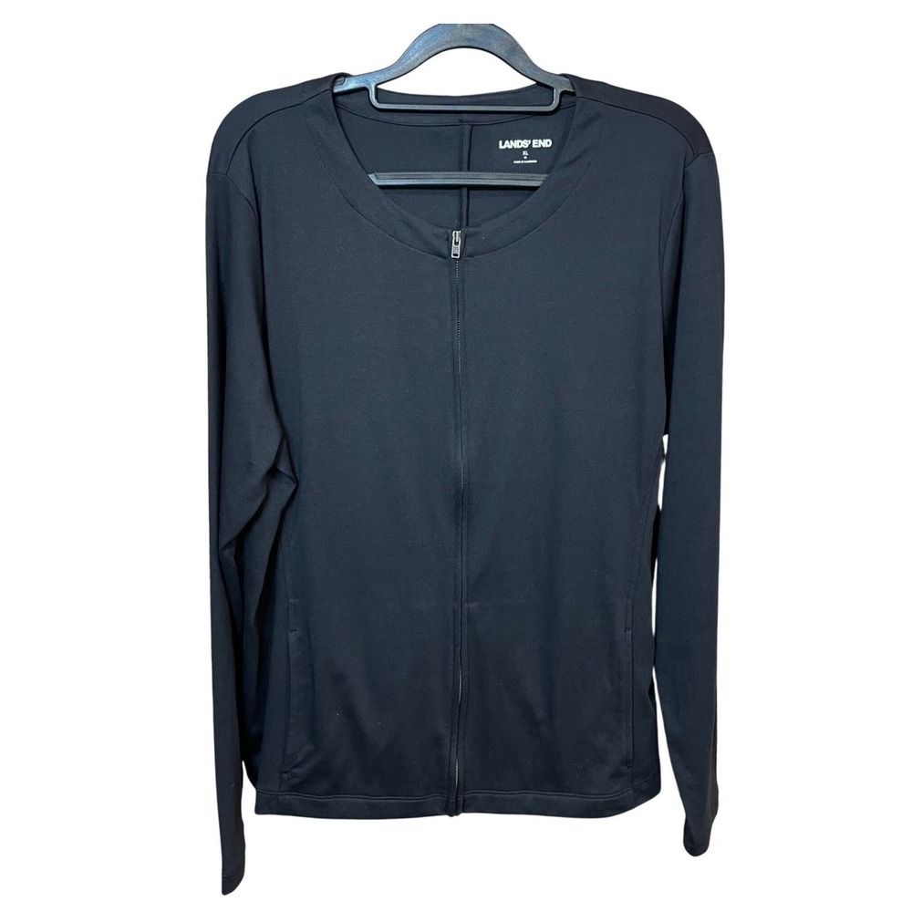 Lands' End Black Full Zip Collarless Active Jacket Women XL